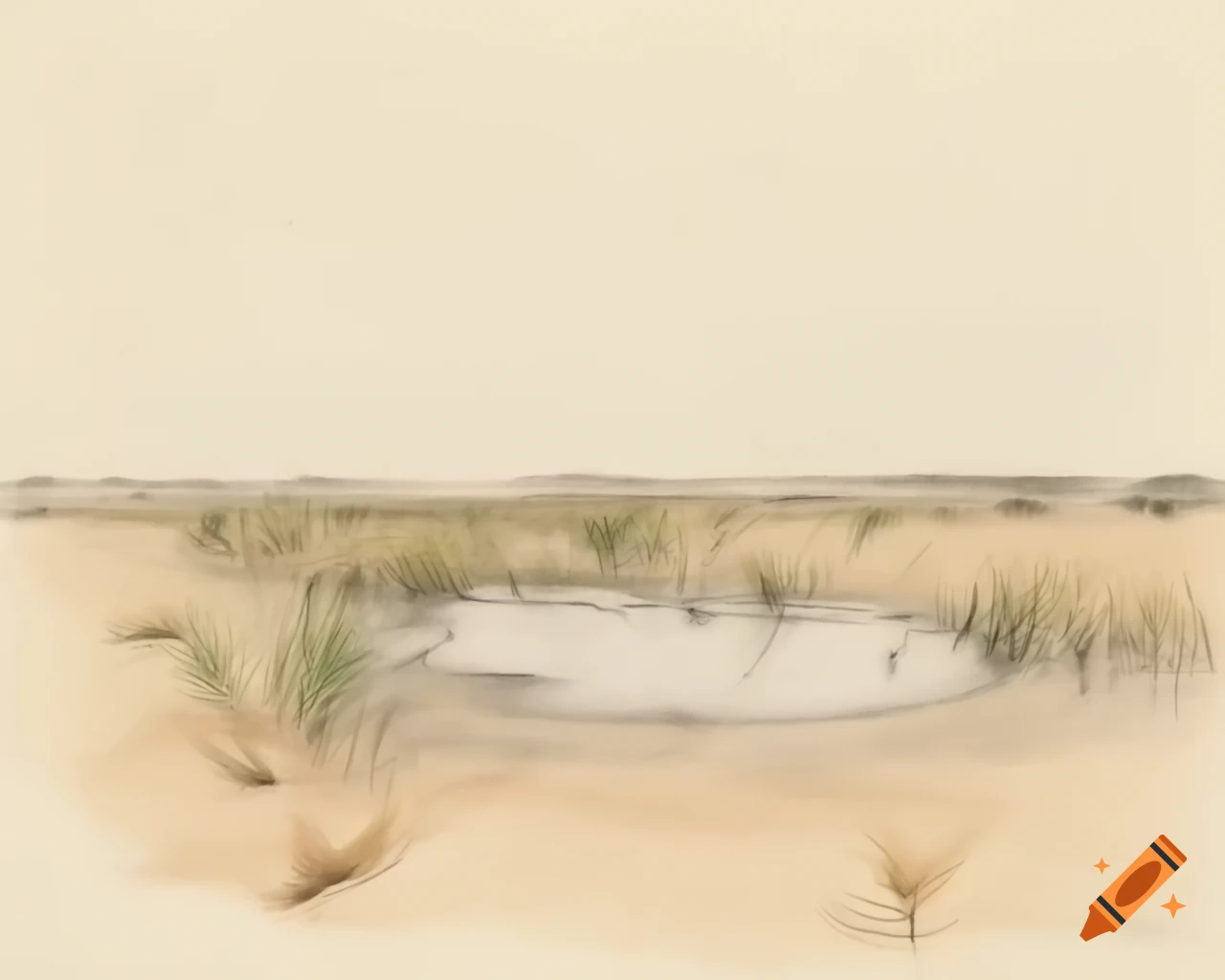 Australian waterhole in natural watercolor shades, inspired by Albert Namatjira