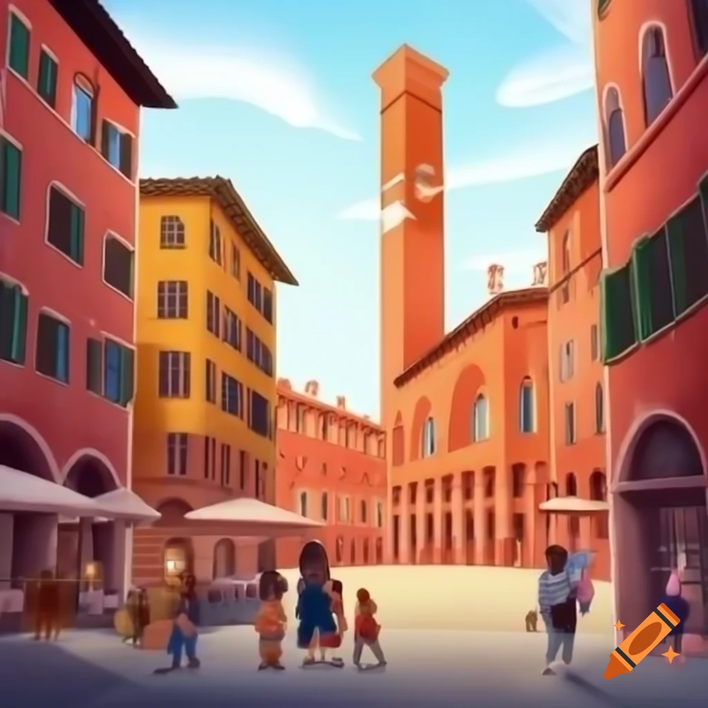 Cartoon art representation of Bologna, Italy