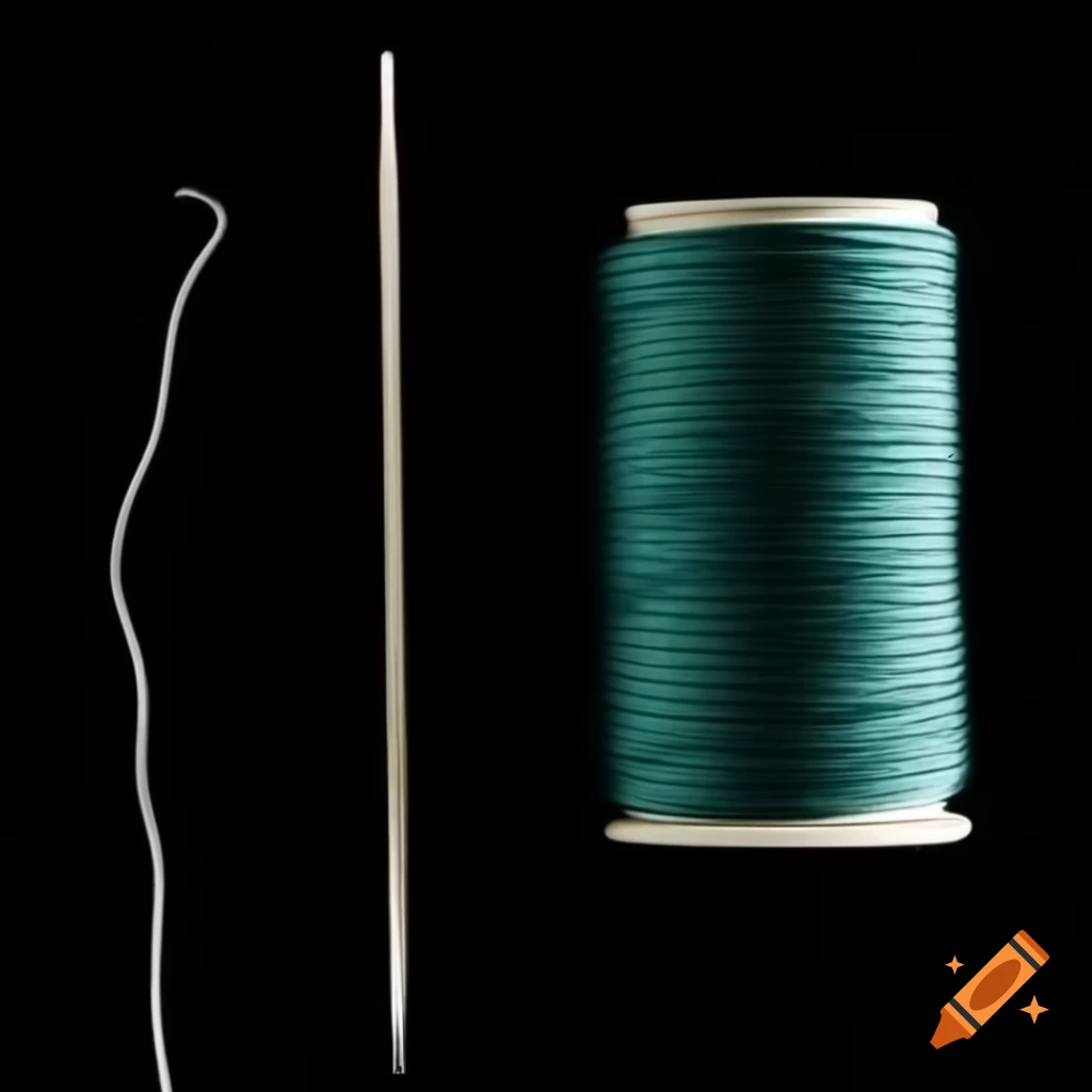 Close-up view of sewing thread and needle with dark background