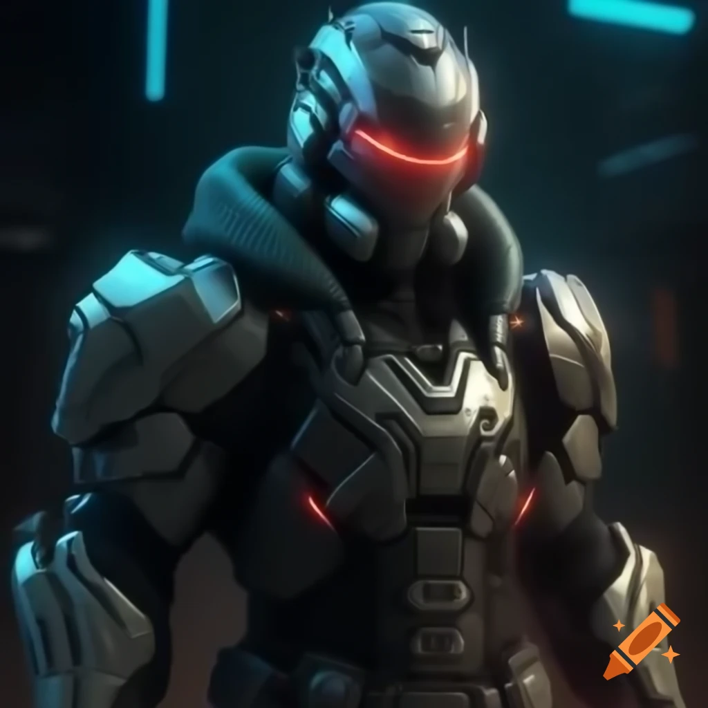 Cyberpunk knight in futuristic armor