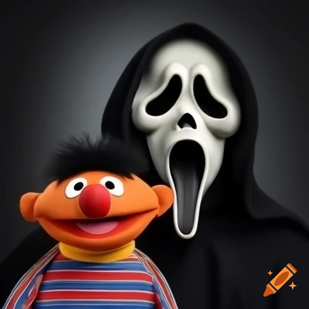 Bert and Ernie mashup with Ghostface Scream character