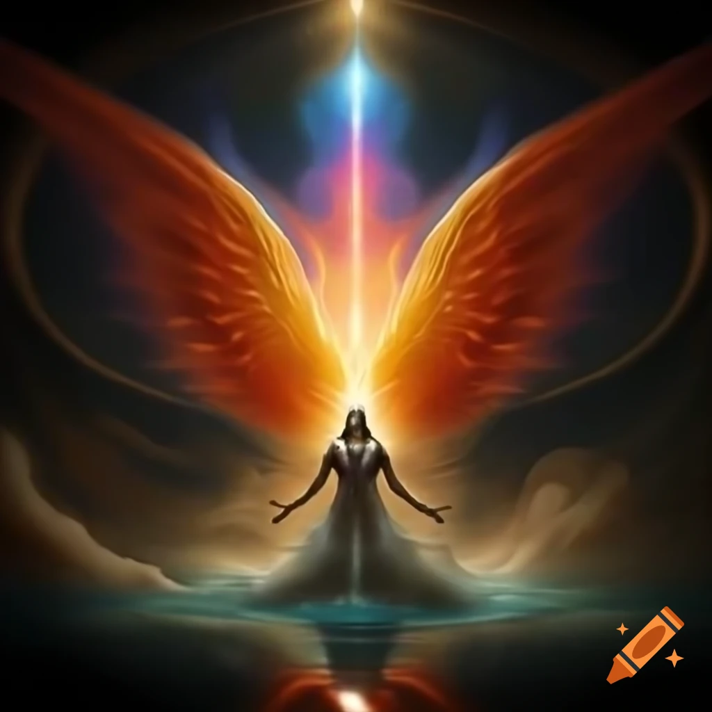 Colossal ethereal figure radiating prismatic light, representing a deity
