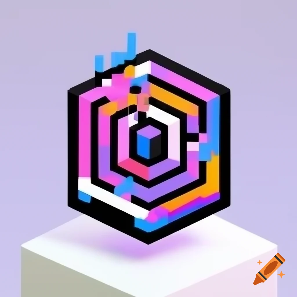 Pixelated block illusion NFT featuring various blockchain logos on white t-shirt design
