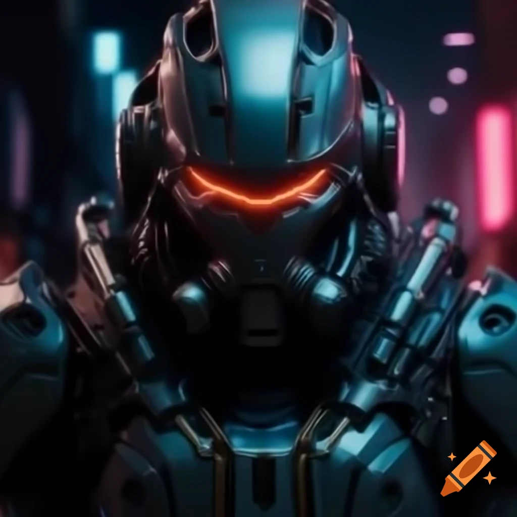 Futuristic cyberpunk knight in high-tech armor