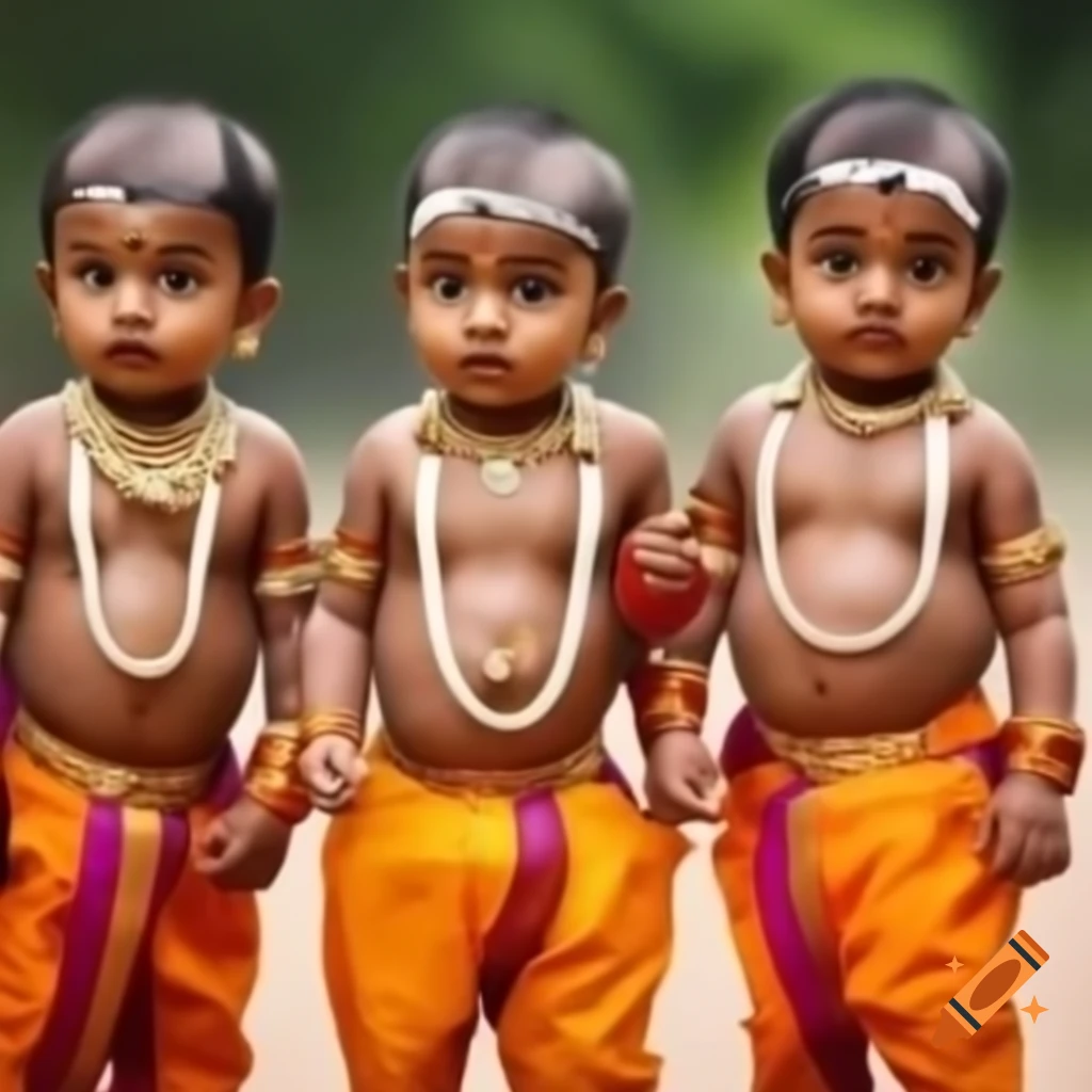 Two Indian Telugu baby boys dressed in traditional attire