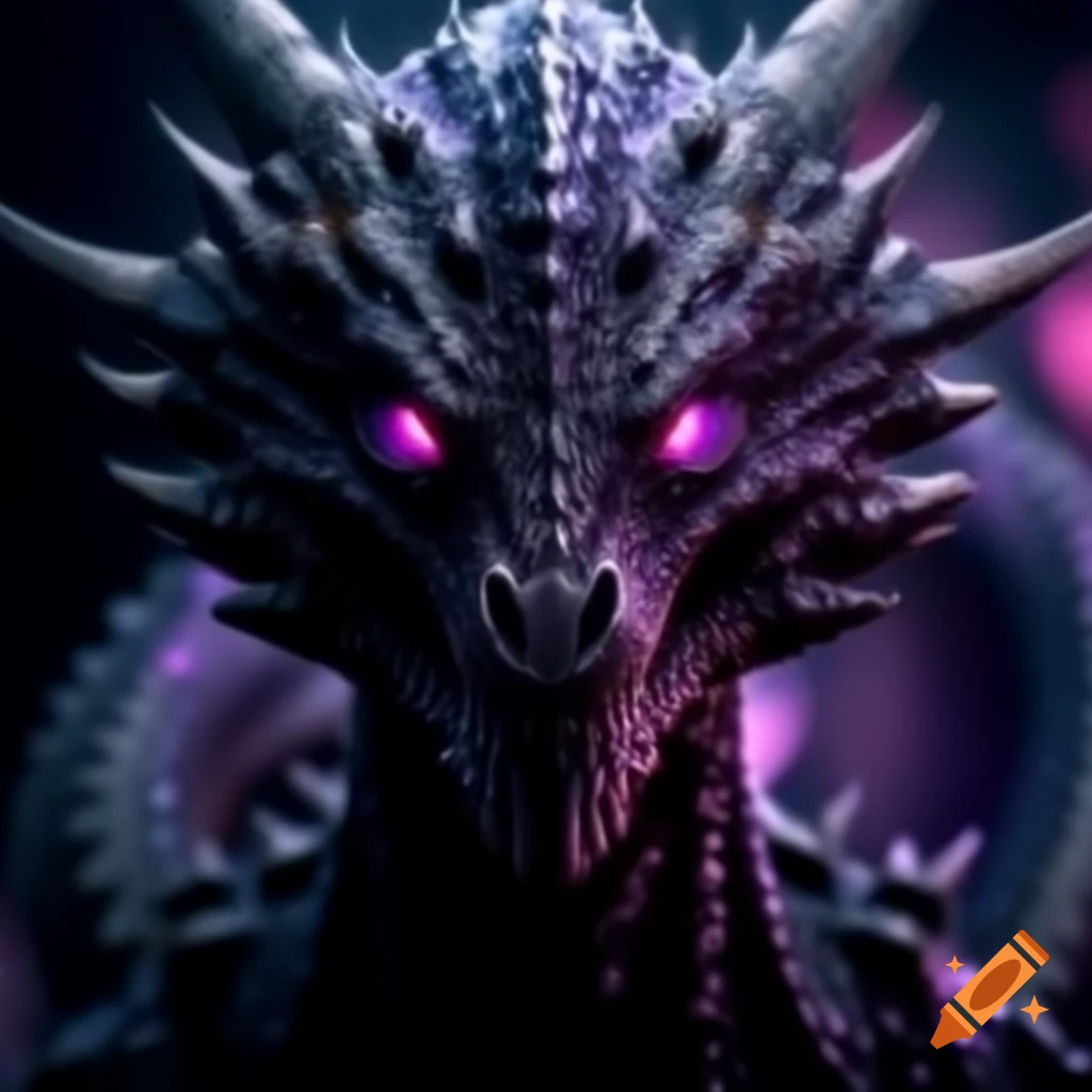 Black alien dragon surrounded by purple hue aura