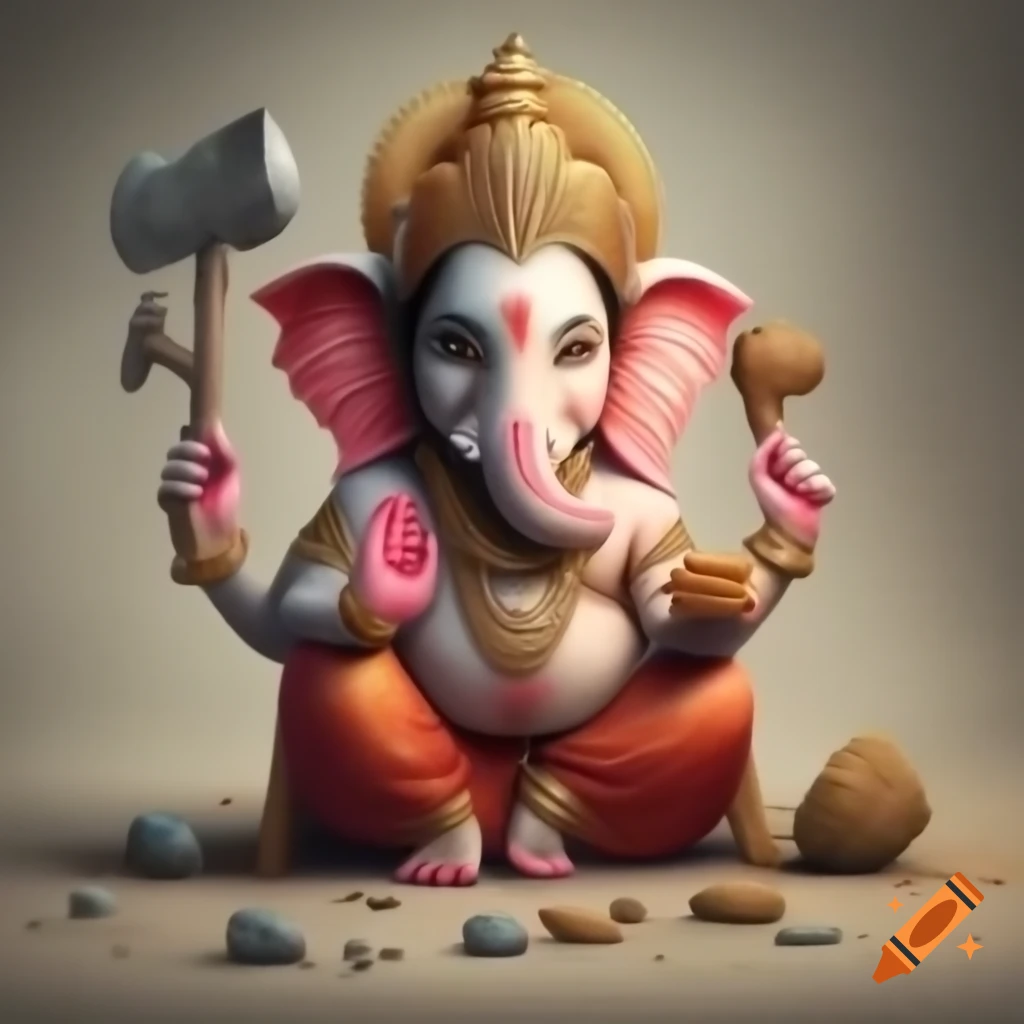 Ganesha depicted as a geological hammer, creative illustration