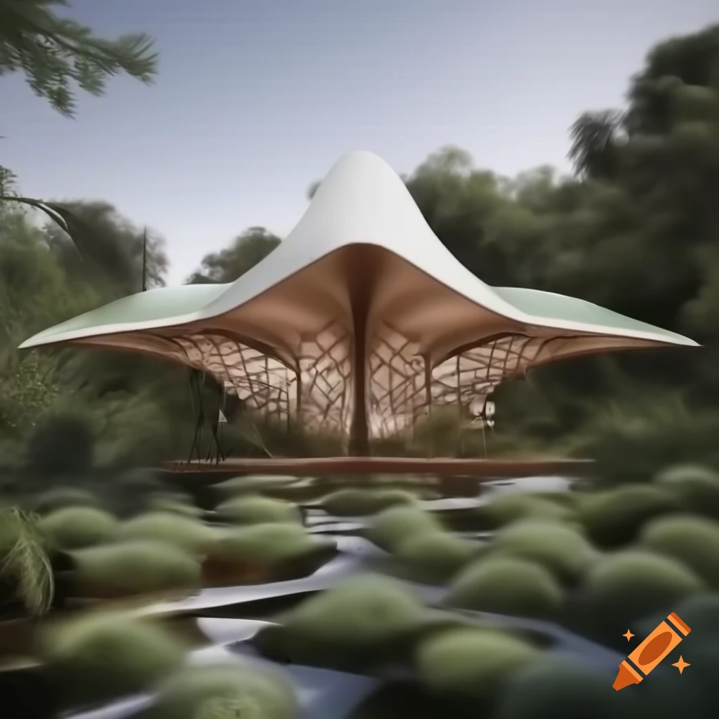 Flower-inspired beach pavilion integrated into natural landscape