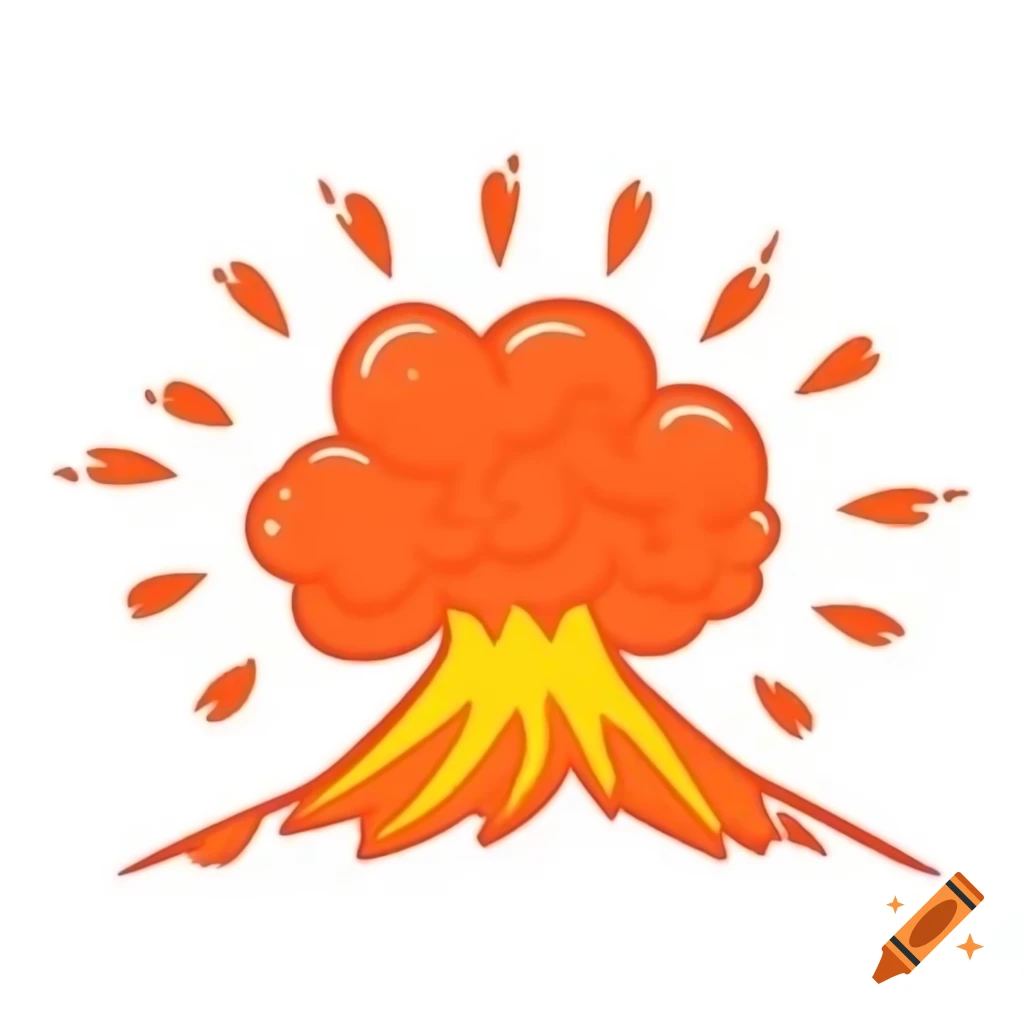 Volcanic explosion illustration in orange tones