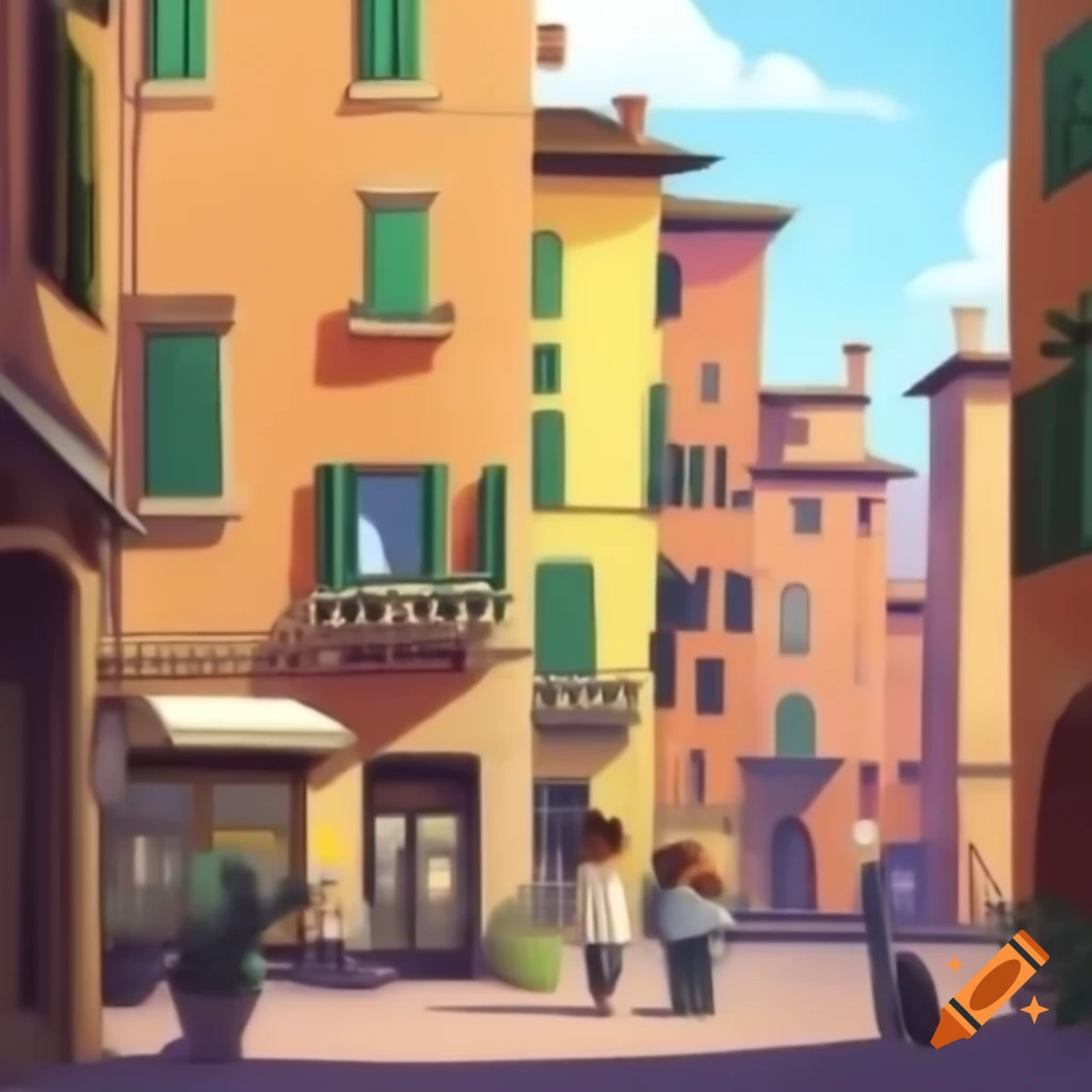 Cartoon art representation of Bologna, Italy