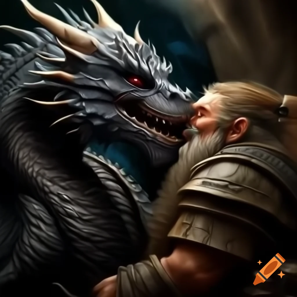 Black dragonborn and dwarf sharing a kiss