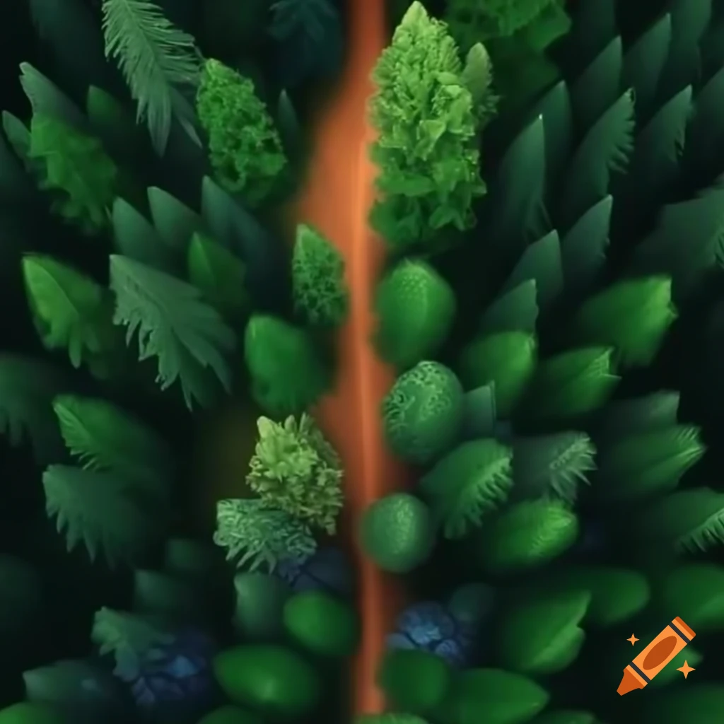 Aerial view of a magical forest in anime style