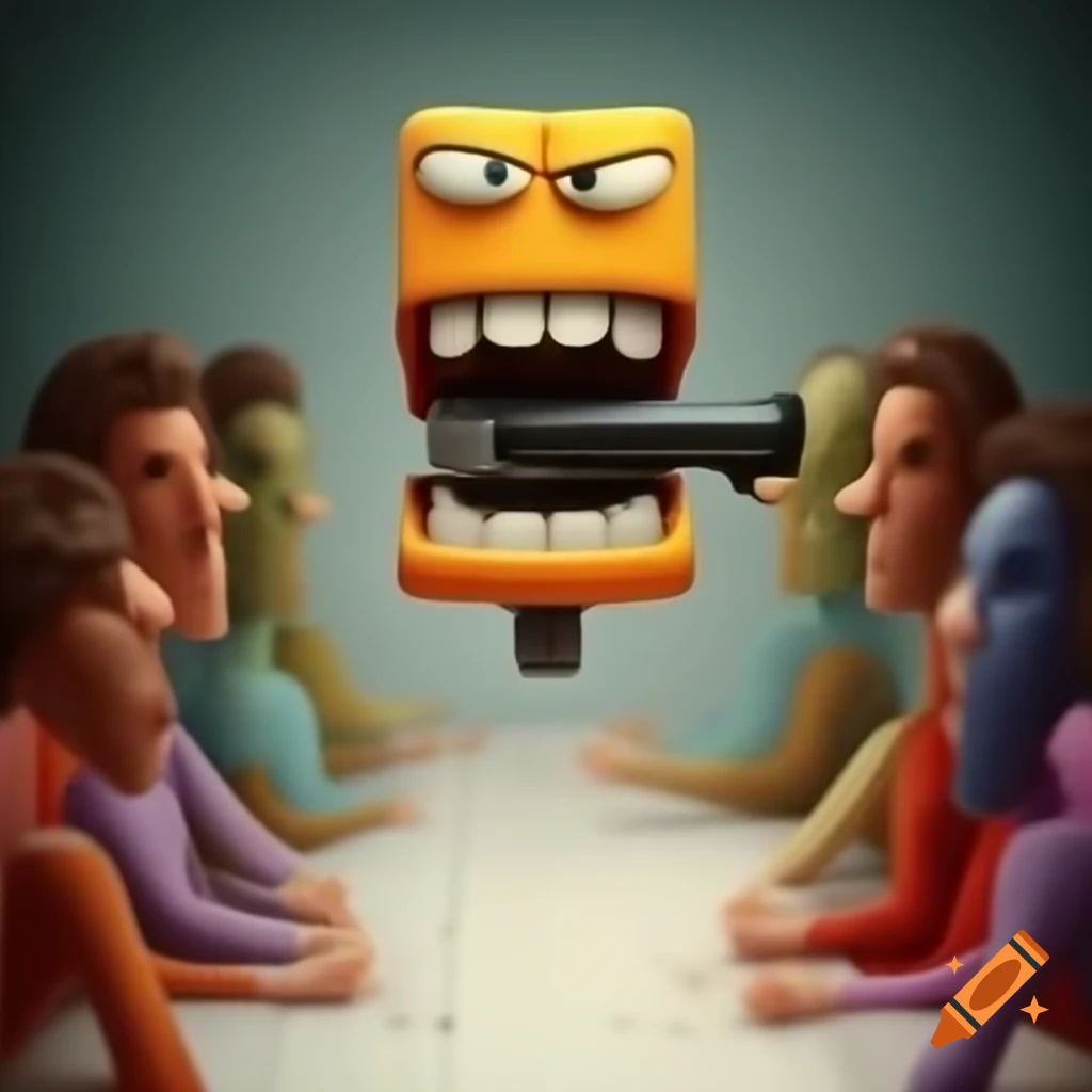 Humorous stapler stapling funny colorful mouth during meeting