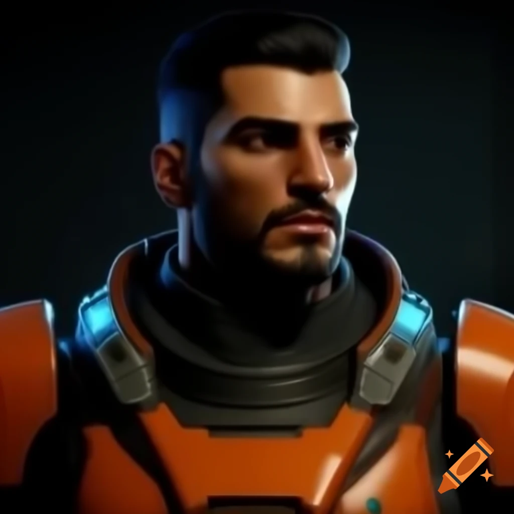 Italian mercenary in orange sci-fi armor