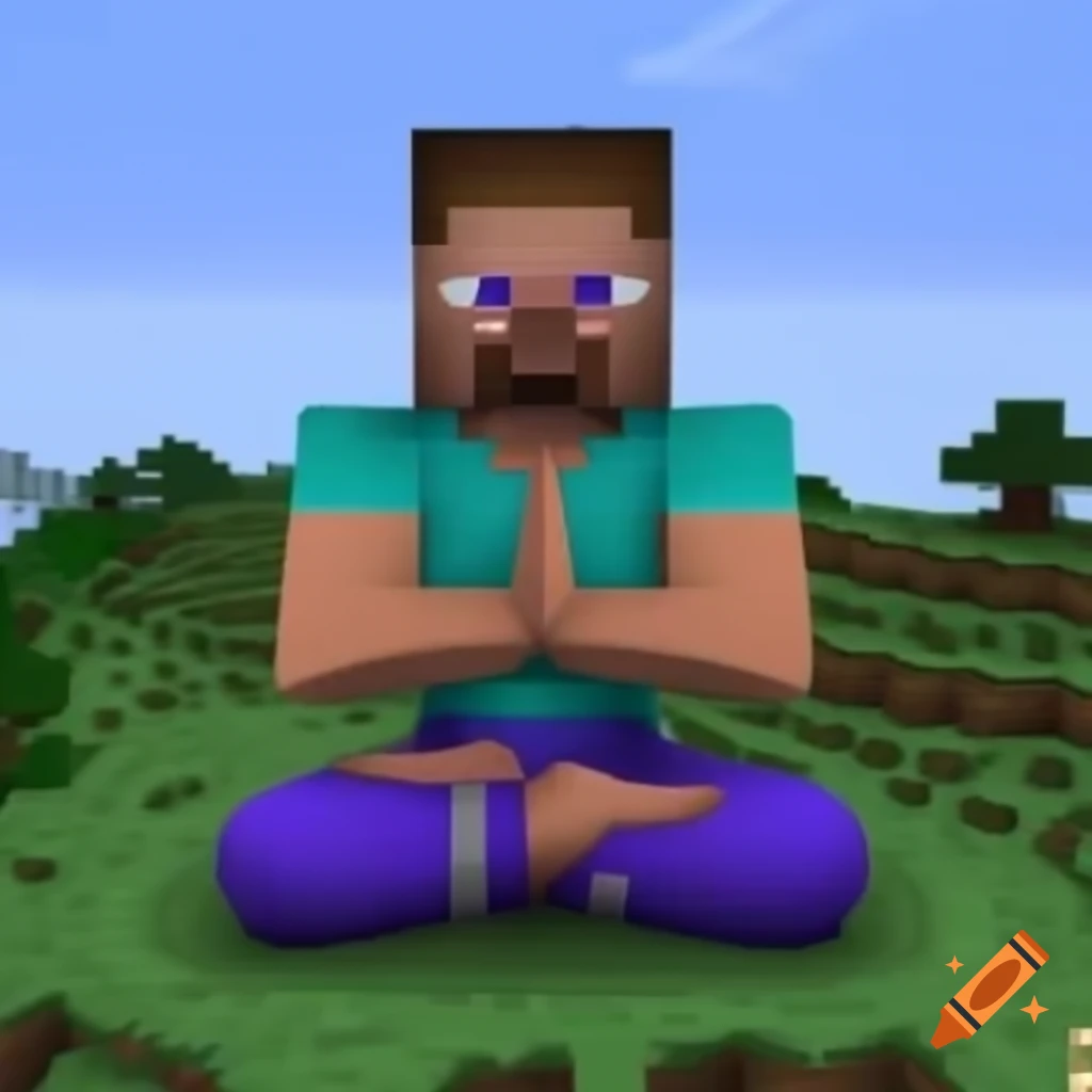 Nonbinary Minecraft character meditating in lotus pose in Minecraft world