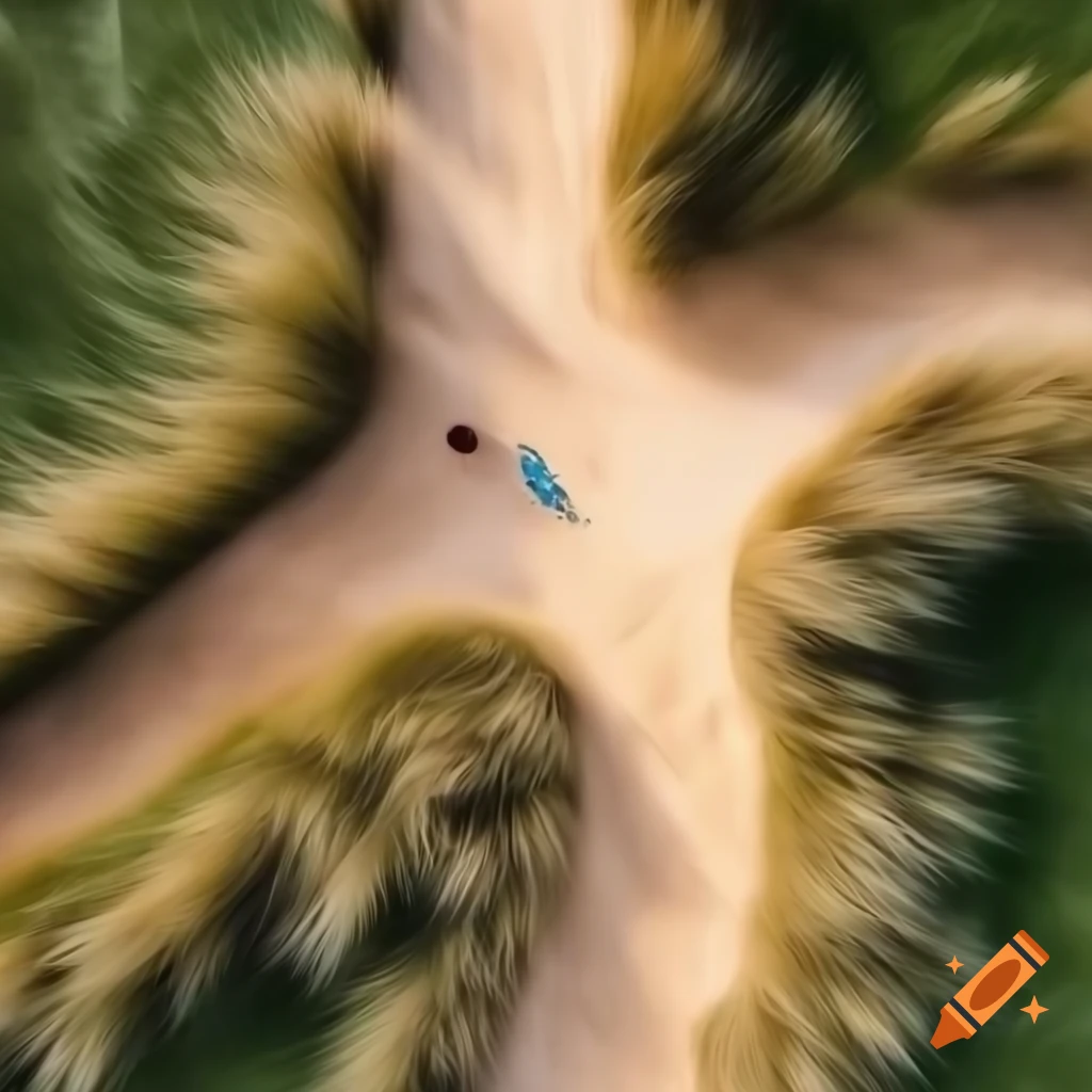 Top-down view of sandy path through grass, close-up oil painting