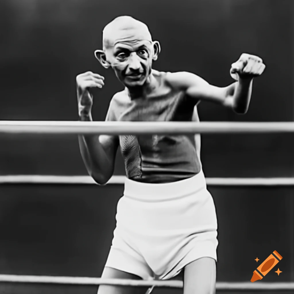 Mahatma Gandhi engaging in a boxing match