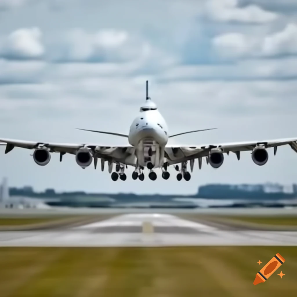 Massive 747 plane landing on runway in heavy crosswind