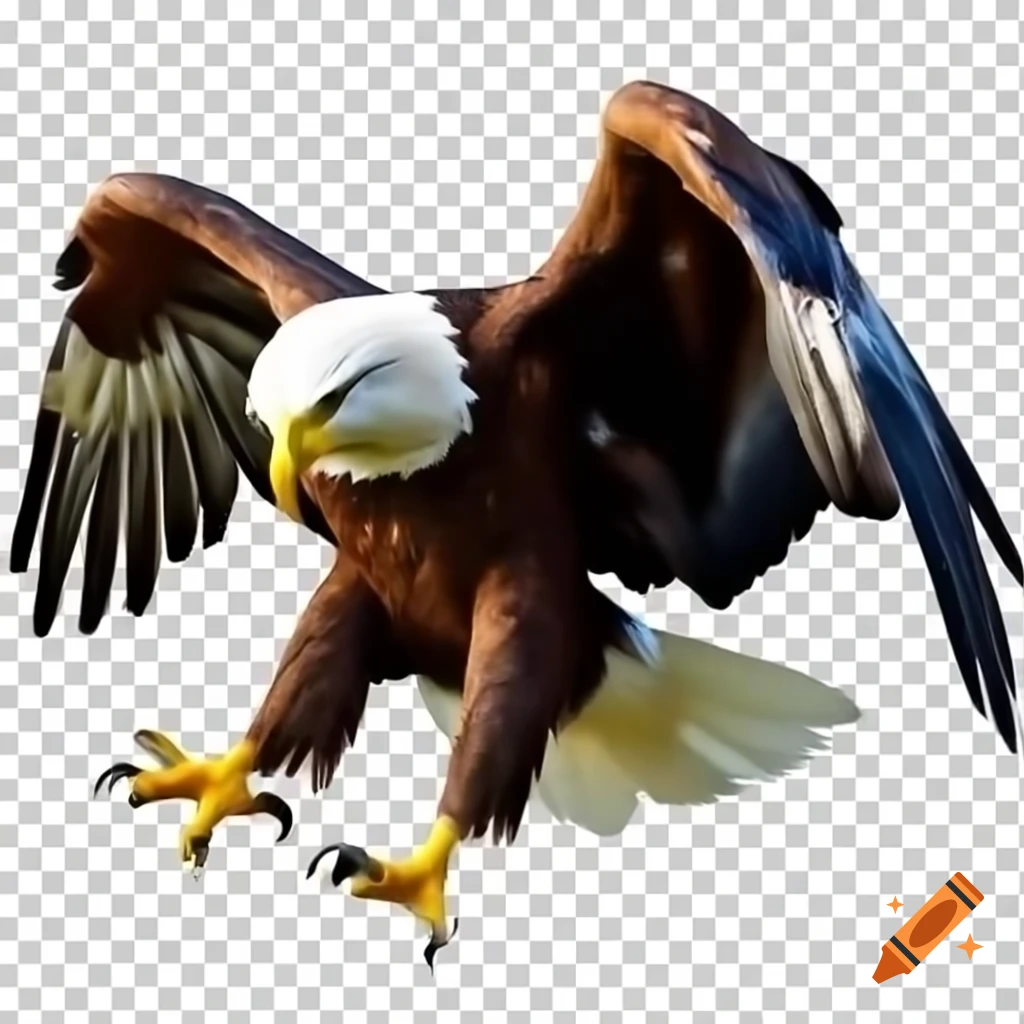 Bald eagle with wings spread and talons extended, holding a cricket bat
