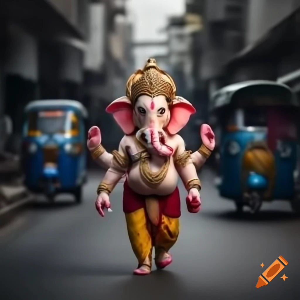 Ganesha figure walking on MG Road in Bangalore