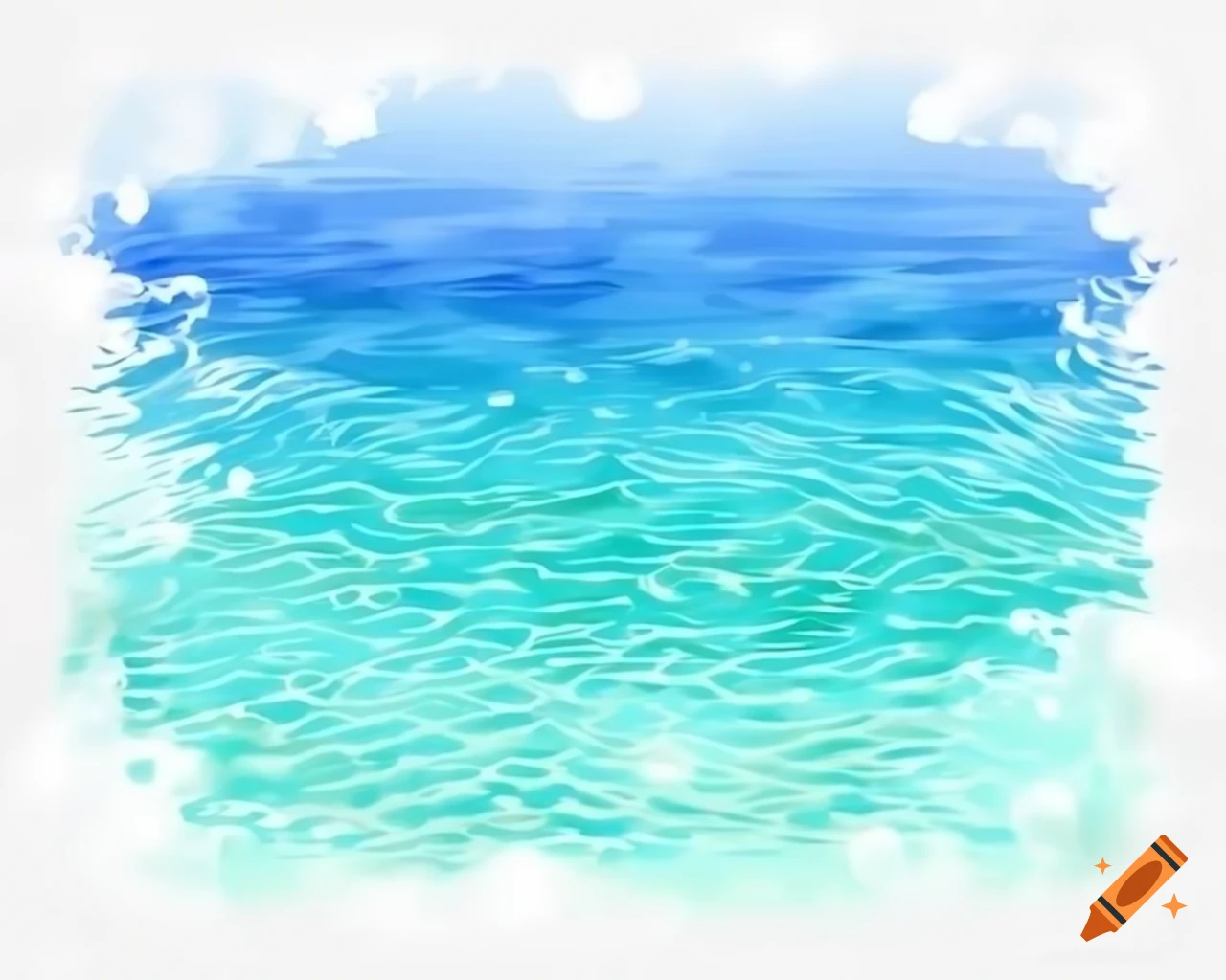 Sparkling summer lake in watercolor shades of blue and teal in storybook style