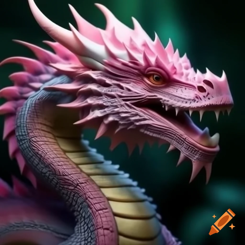 Majestic serpentine dragon with pink head fins