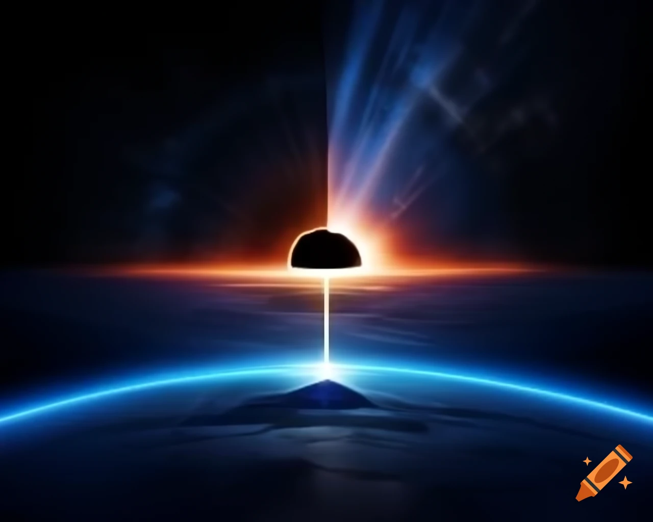 Hyperrealistic black hole in space scene with stars and colorful rim lights