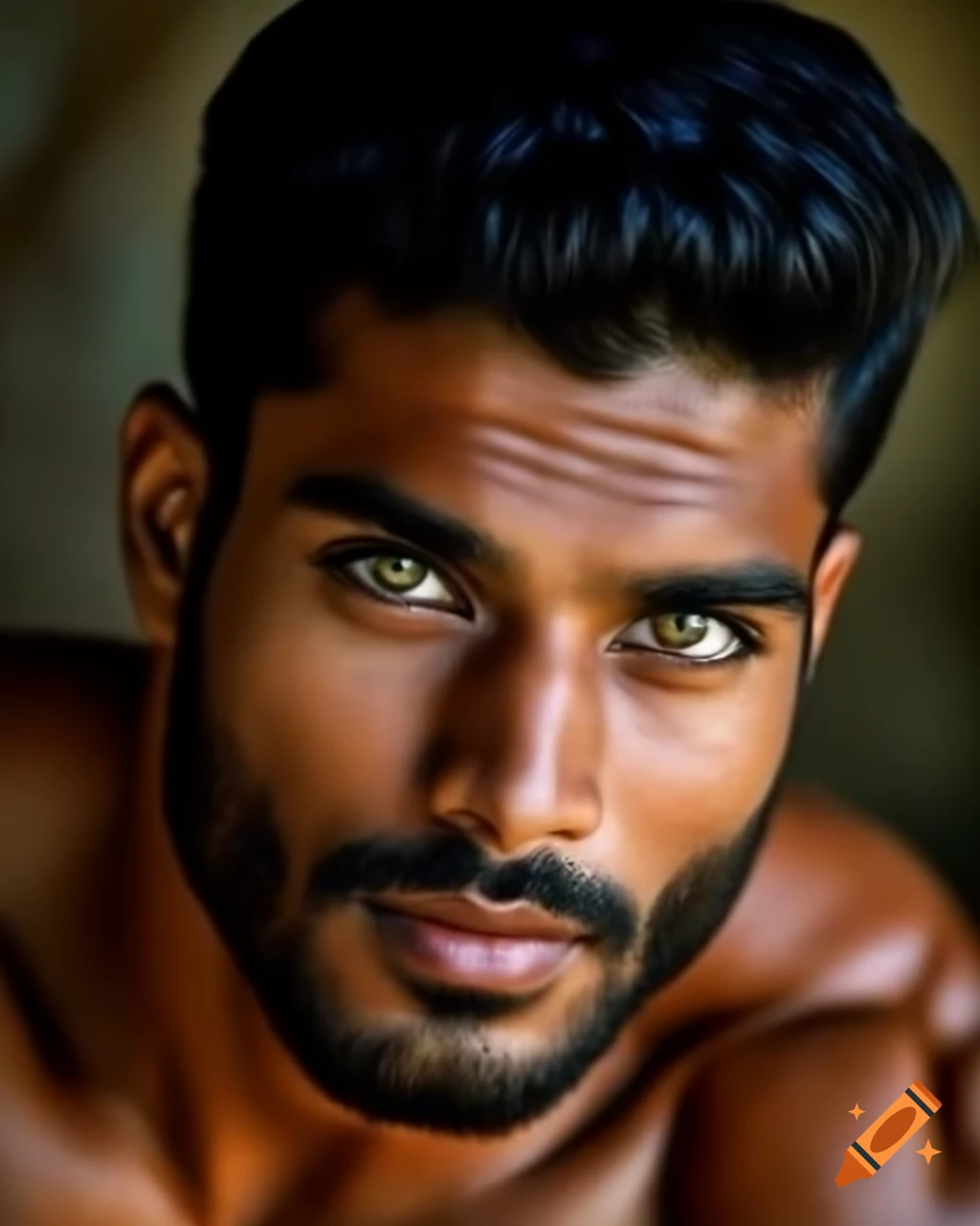 Close-up portrait of muscular South Asian man