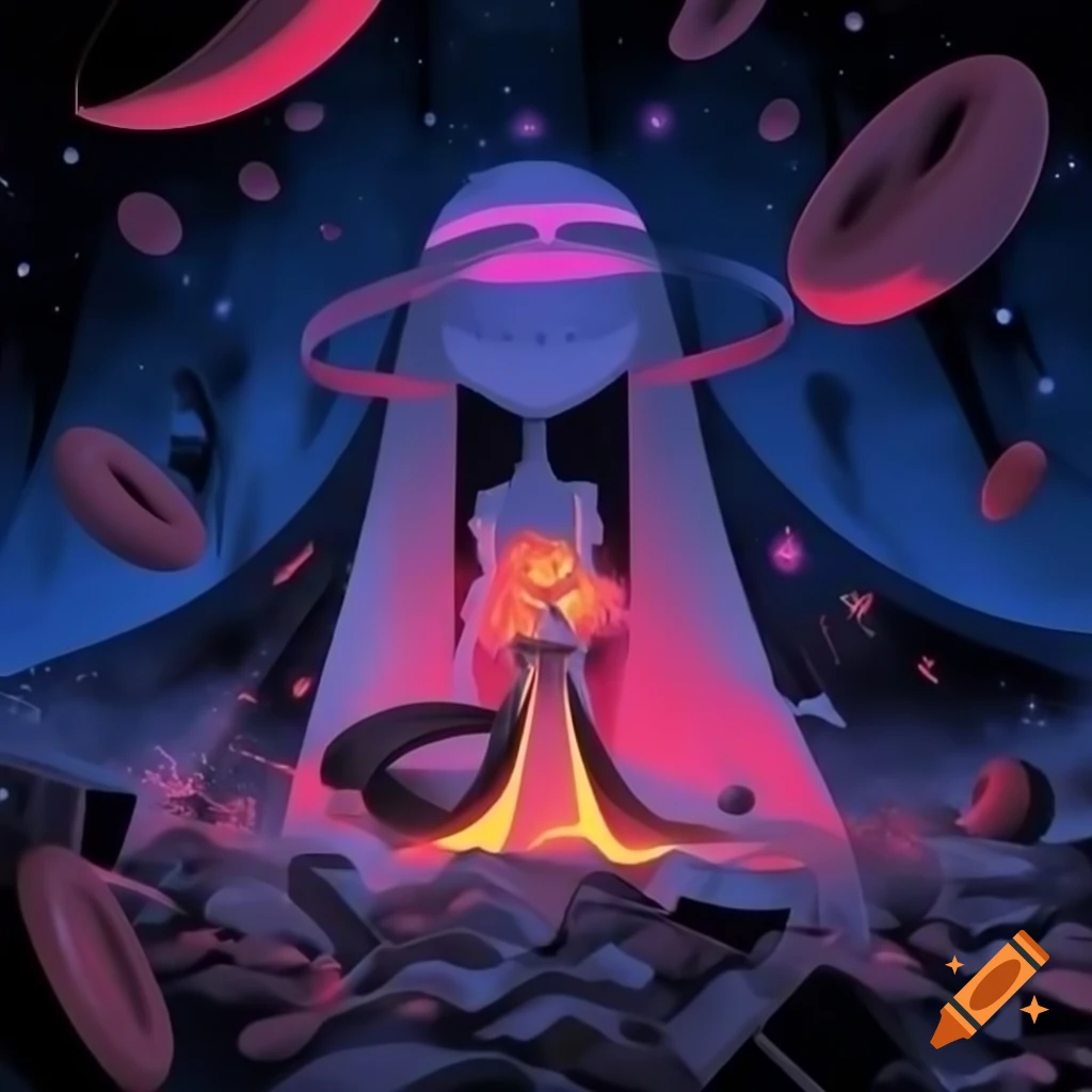 Surreal scene with alien goddess vampire angel amidst battle wreckage