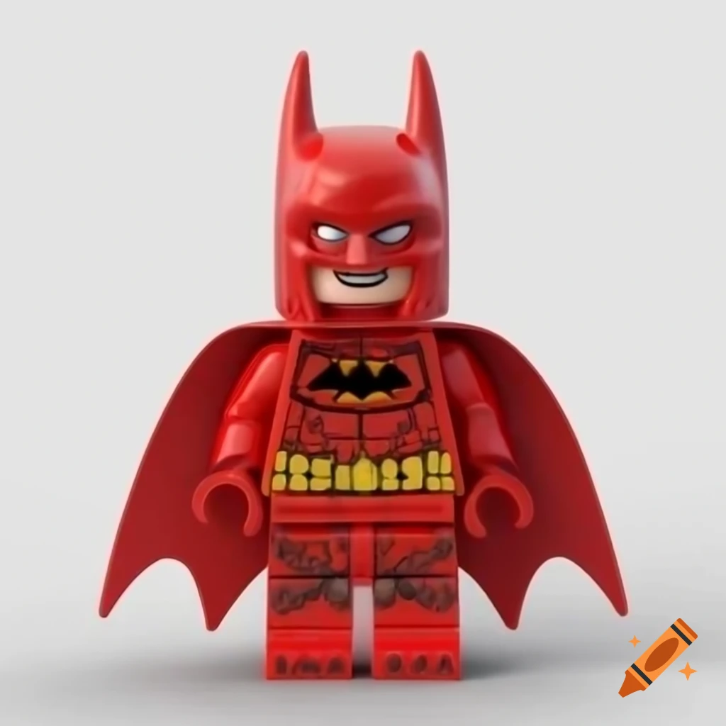 Red Lego Batman against white background