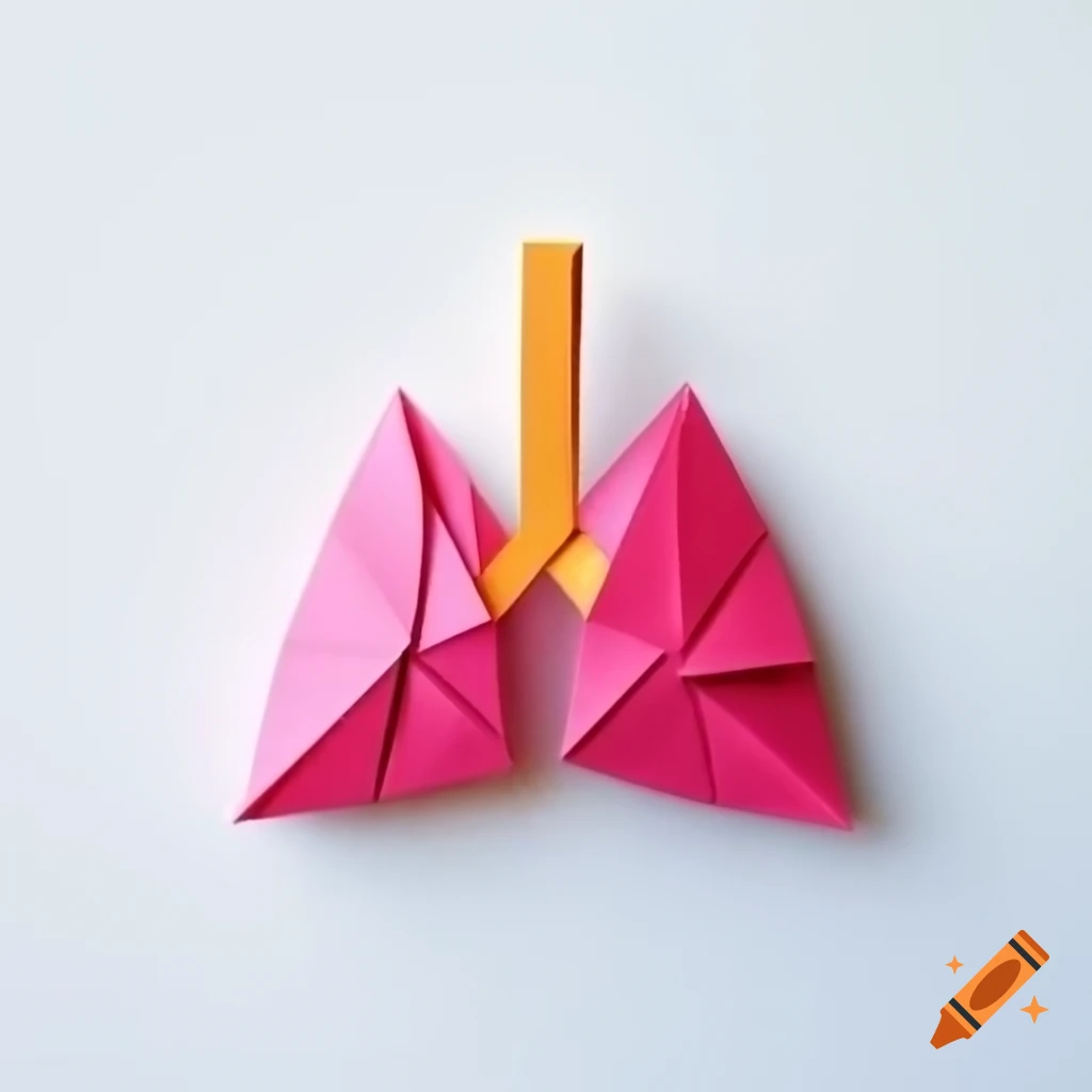 Origami model representing respiratory system on white background