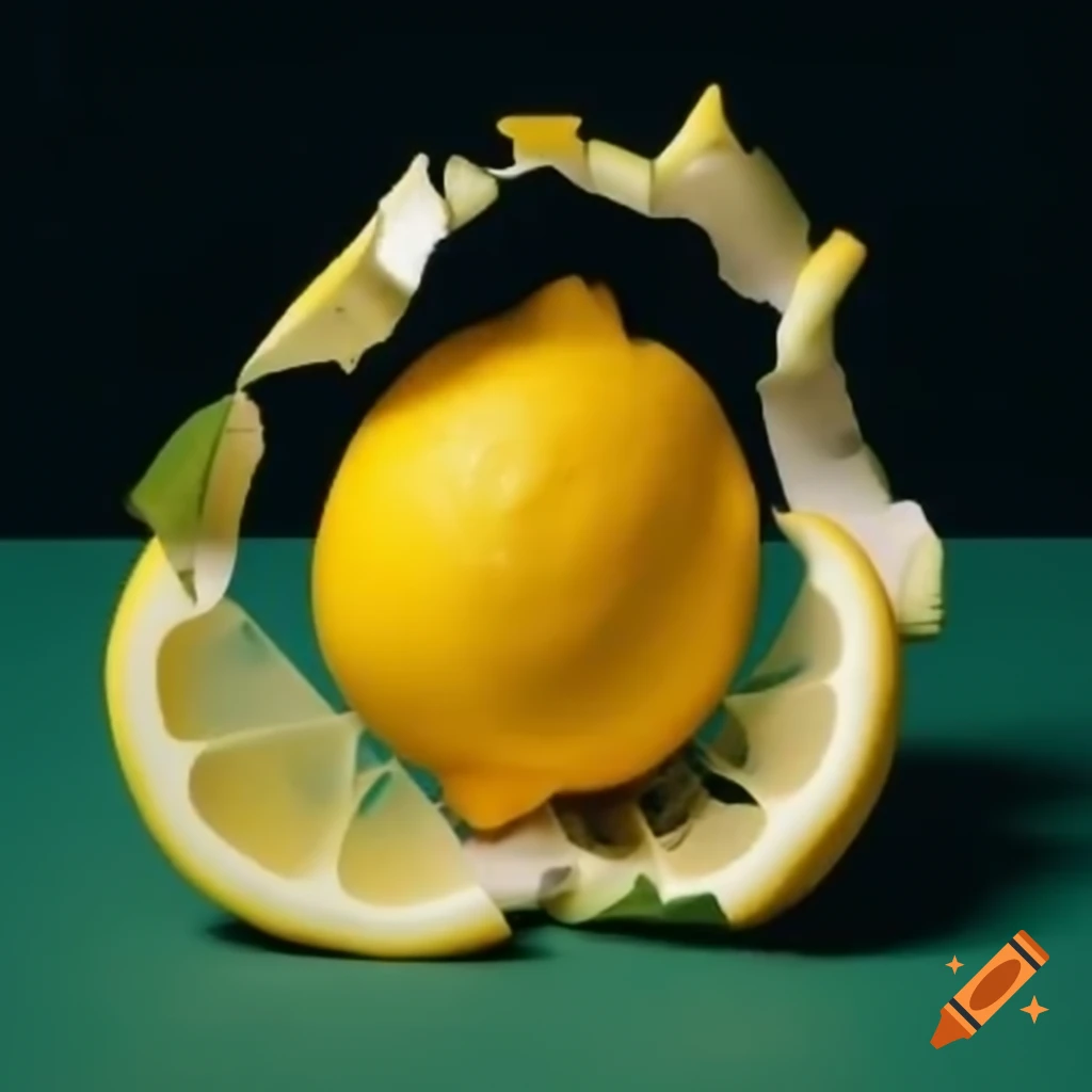 Deconstructivism style lemon on round broken stained glass