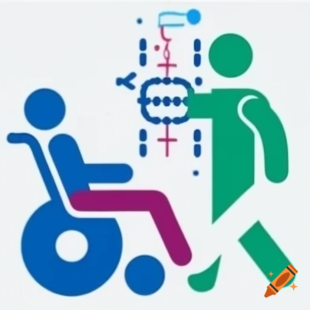 Logo design for rehabilitation equipment company featuring injury rehab, wheelchair, and healthy person