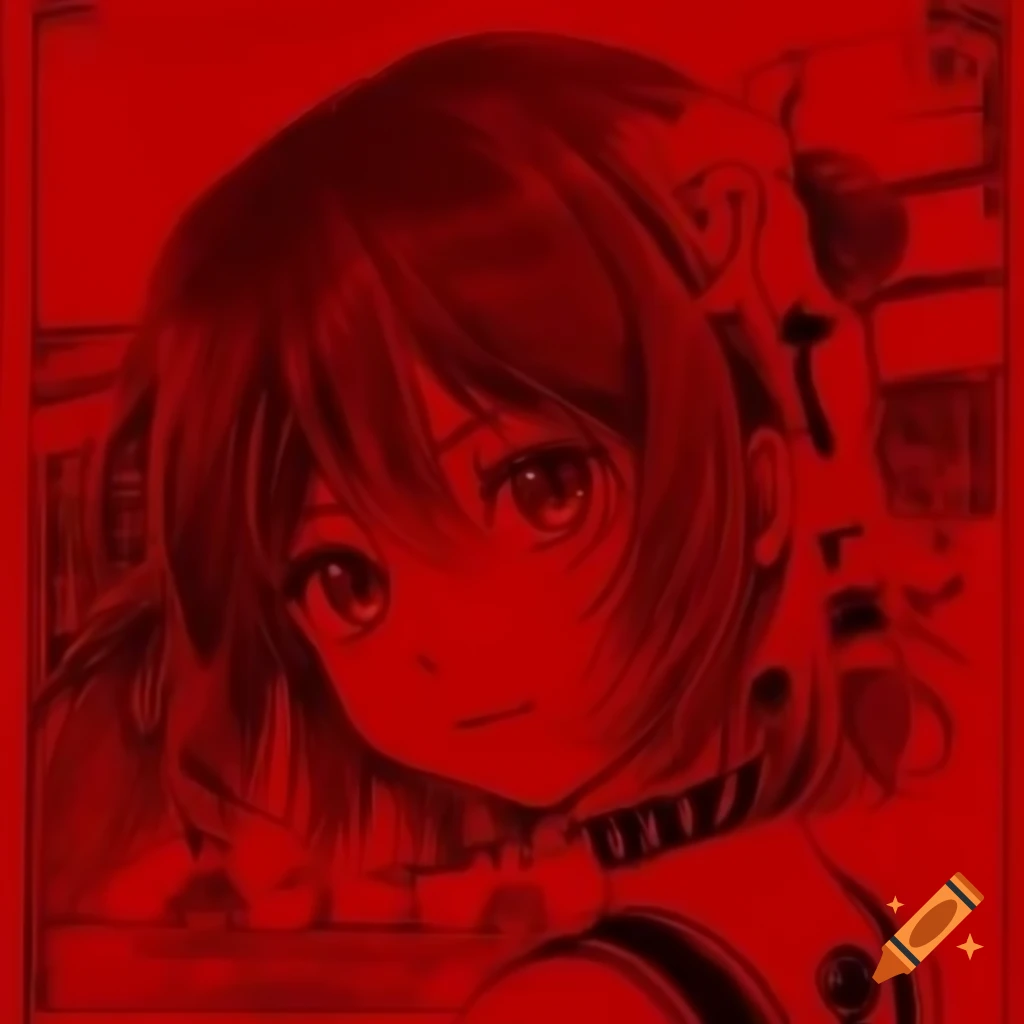 Detailed anime-inspired Emo album cover in red tones