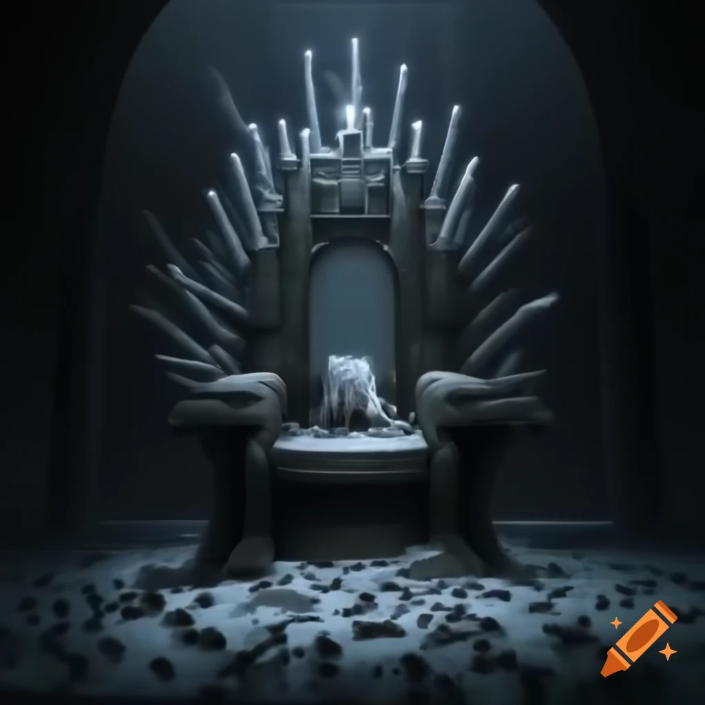 Empty throne surrounded by broken swords