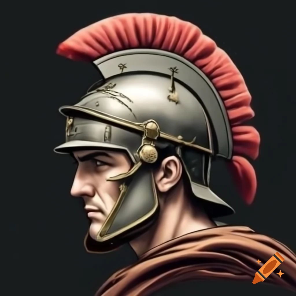 Roman soldier face profile sketch with helmet
