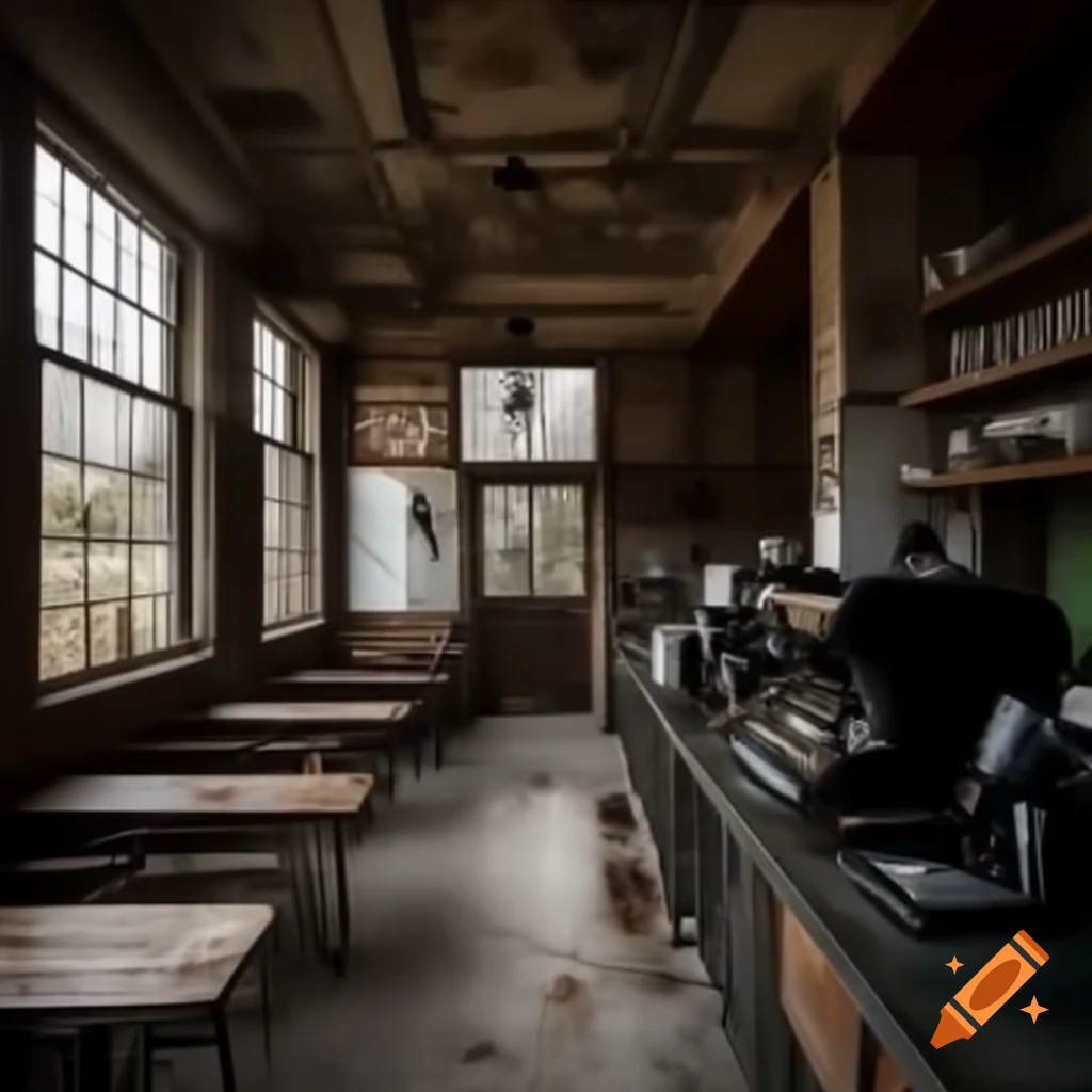 Abandoned coffee shop with signs of break-in