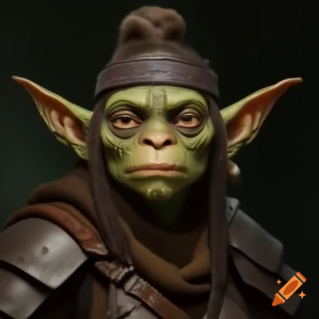 Goblin warrior in leather armor and headband with realistic features