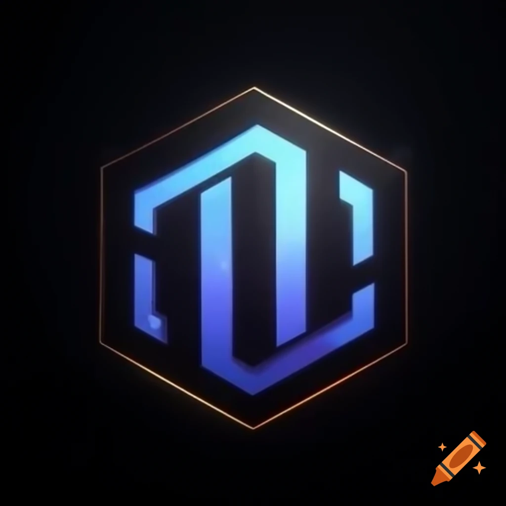 Glowing symbol on a black pentagon background