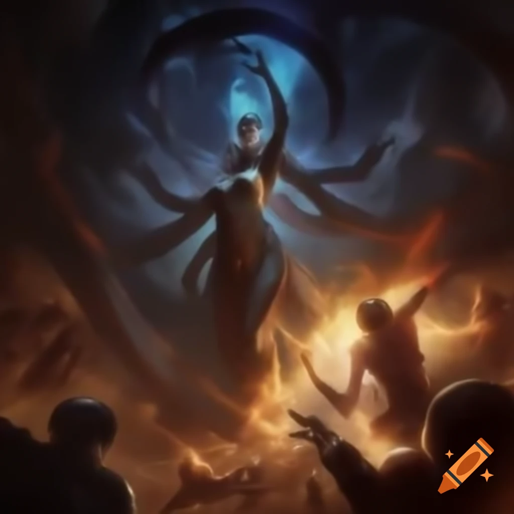 Alien Vampire Zarkothian Goddess Queen Adelline in a battle with psychic energy and cosmic forces