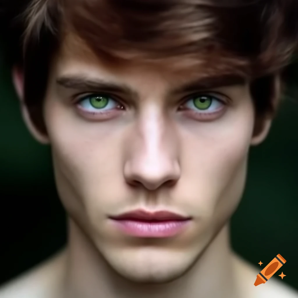 Handsome young man with purple eyes and casual white outfit inspired