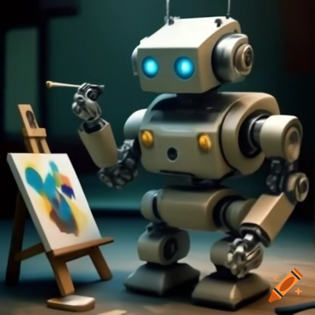 Robot creating artwork in a modern setting