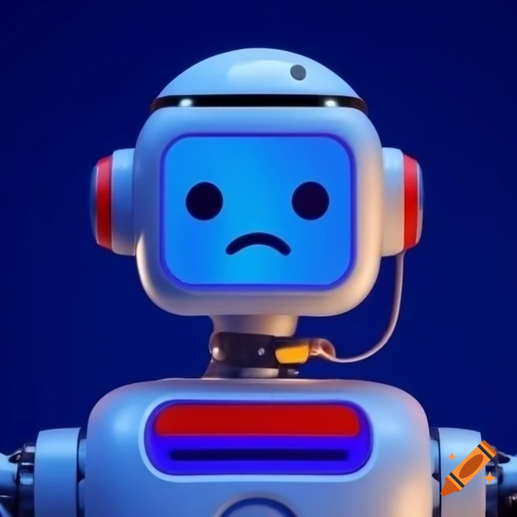 Robot with screen face displaying emoticon
