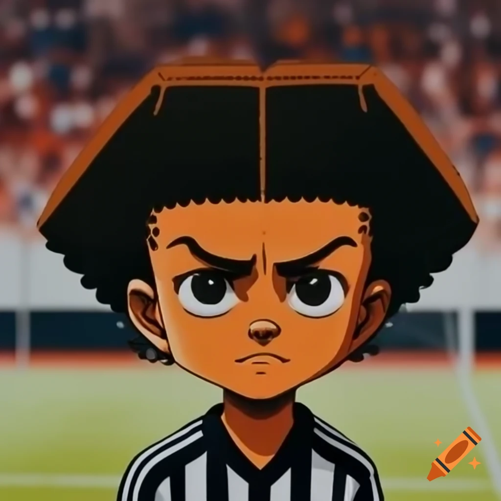 Animated character from Boondocks wearing soccer jersey