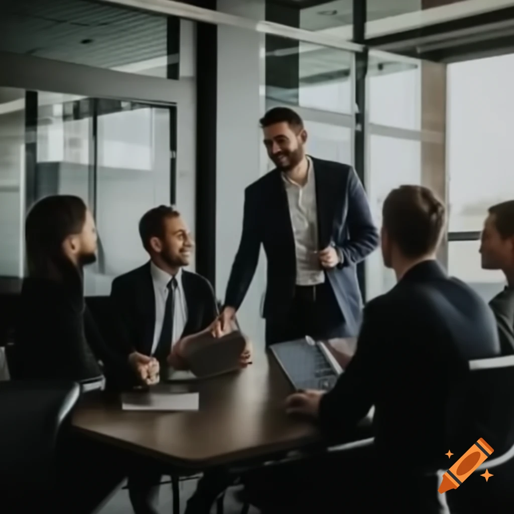 Sales meeting at a car dealership