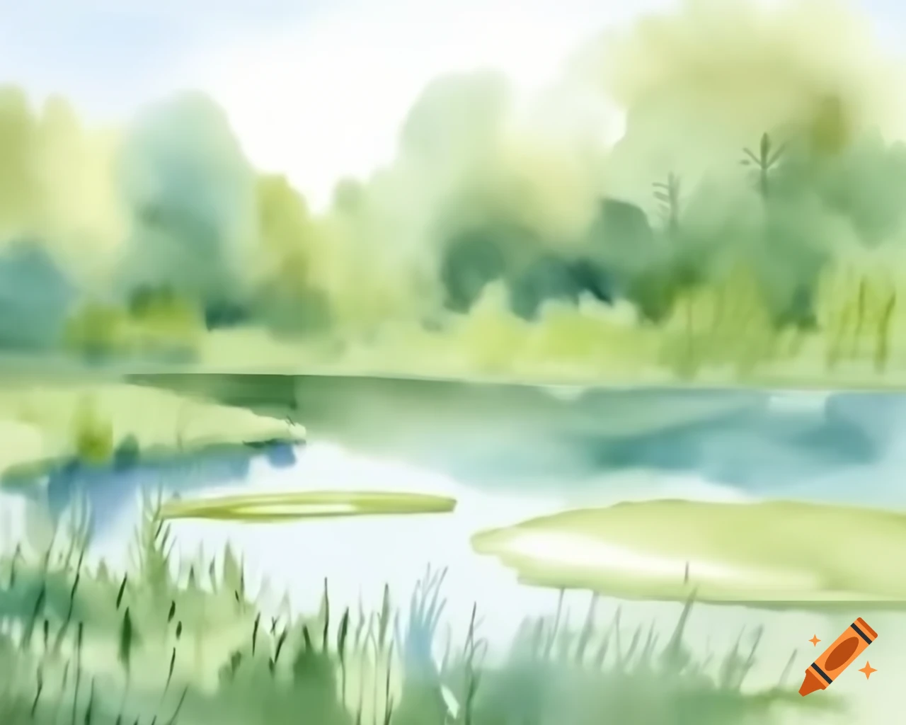 Freestanding pond in natural watercolor shades inspired by Albert Namatjira