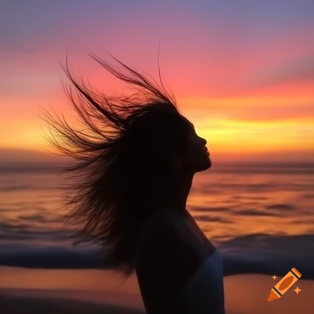 Beach at sunset with woman from behind holding a drink and a book