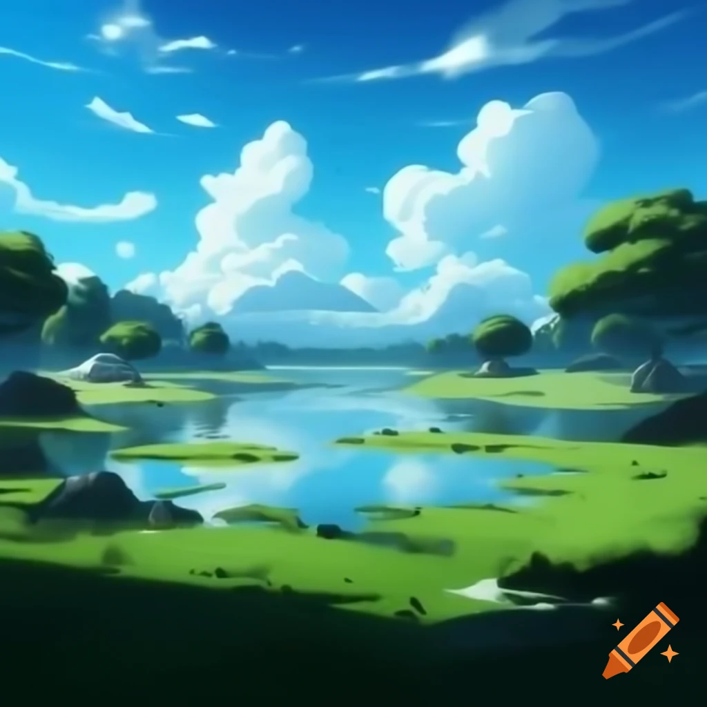 Serene landscape of calm lake with trees integrated with technology