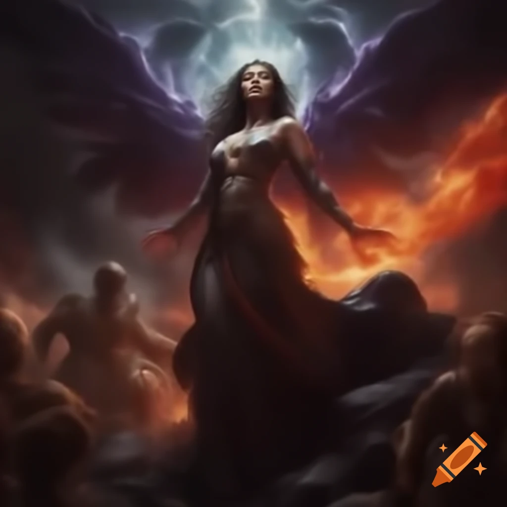 Alien Vampire Zarkothian Goddess Queen Adelline in a battle with psychic energy and cosmic forces