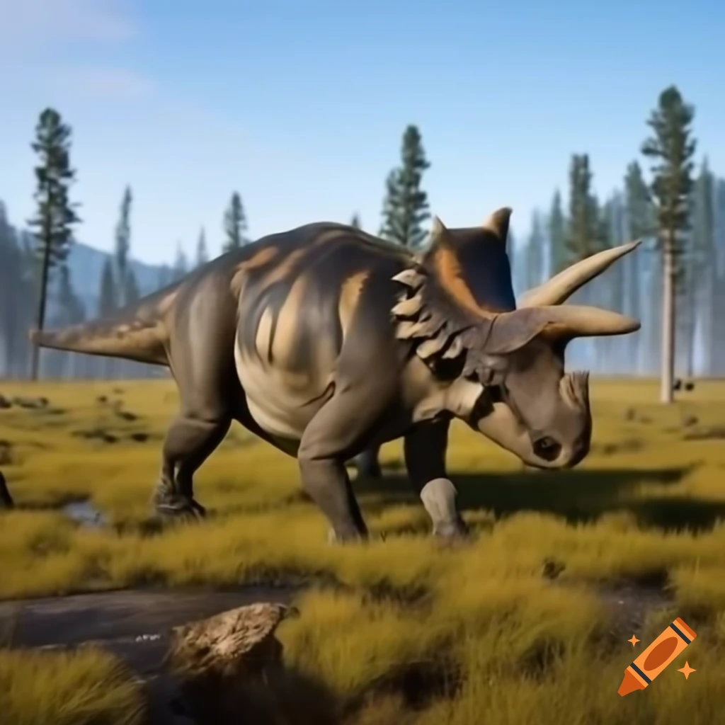 Herd of protoceratops crossing rugged terrain in British Columbia